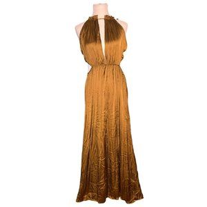 ZARA Satin Effect Brown Halter Cut Out Dress Formal Cocktail Wear size S